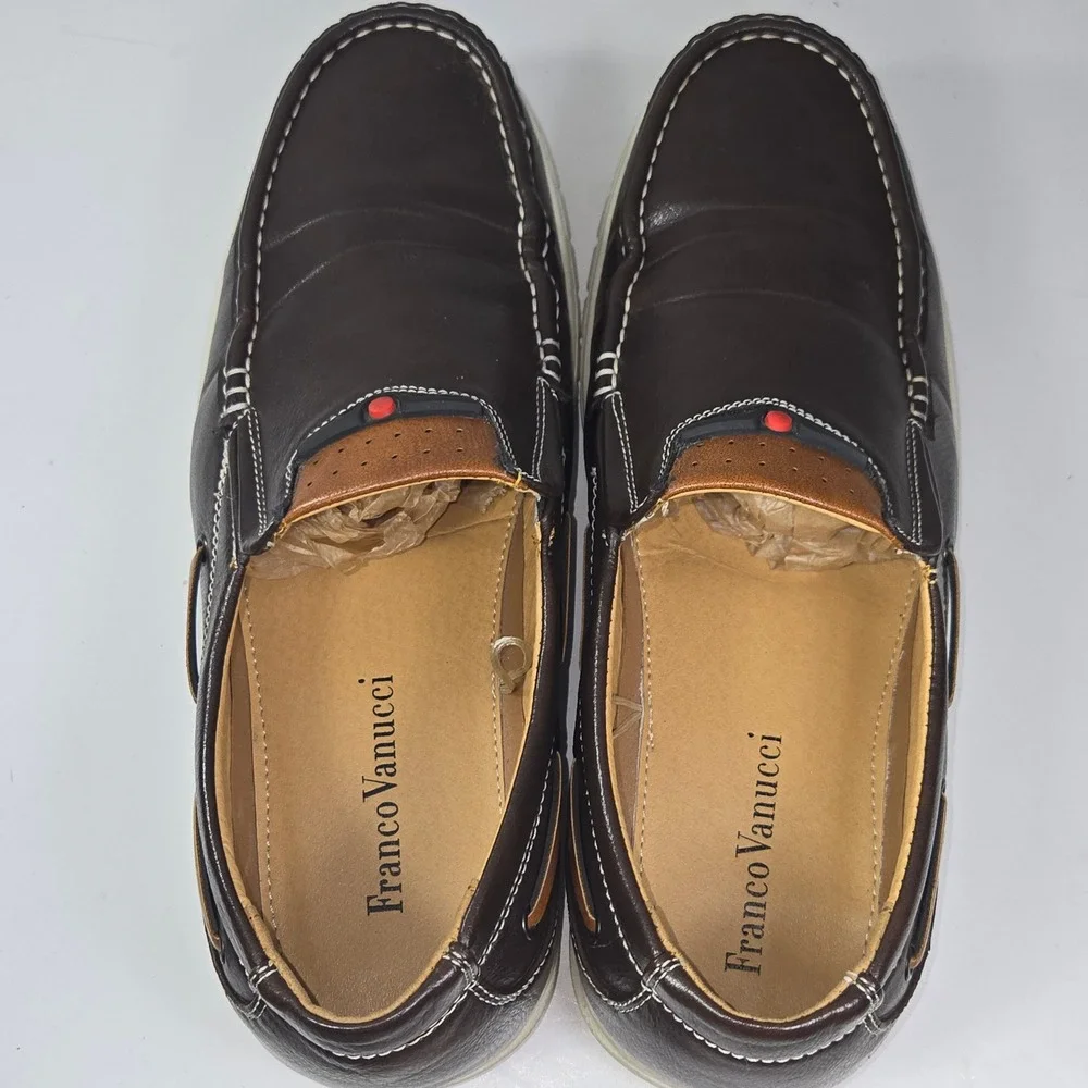 Franco Vanucci Mens Dark Brown Leather Slip‎ On Loafers Shoes Size 13